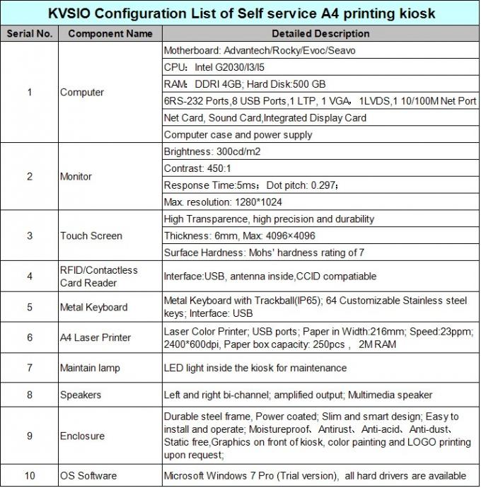 Long Service Life Self Printing Kiosk Easy Operation For A4 Printing