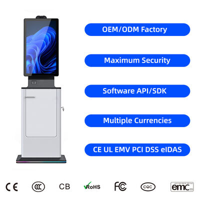 Buy 27 32 Inch Capacitive Touch Screen Smart Self Service Hotel Check-In Kiosk Card Dispenser Passport Scanner Cash Payment SDK online manufacture