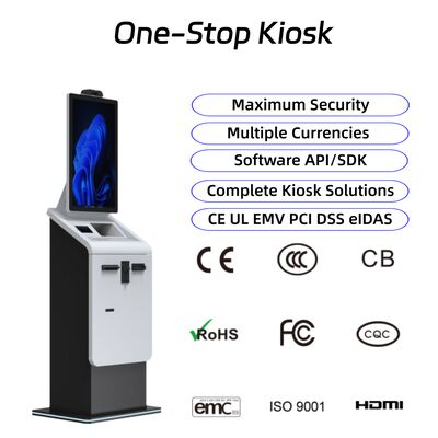 Buy Touch Screen Self Service Payment Kiosk Bill Ticket A4 Printer Scanner Card Dispenser Cash Recycler Kiosk Terminal online manufacture