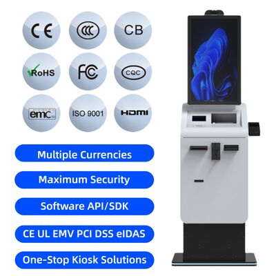 Buy Customized Self Service Currency Exchange Cash Coin Payment Kiosk QR Barcode Scanner A4 Receipt Printer SDK CE FCC Certification online manufacture