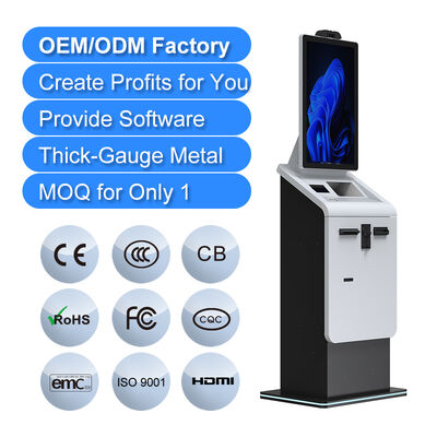 Buy Floor Standing Self Service Payment Terminal SDK 27/32 Inch Capacitive Touch 10 Point Card Reader Cash Coin Payment Receipt online manufacture