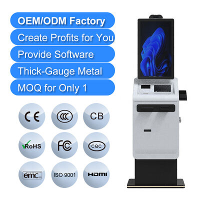 Buy Touch Screen Self Service Payment Kiosk SDK Enabled Bill Ticket A4 Printer Scanner Card Dispenser Cash Recycler Multi-OS Floor online manufacture