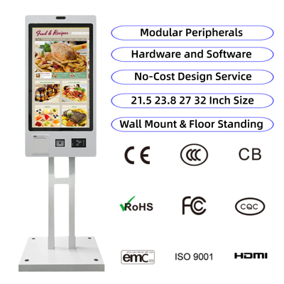 Buy Wall Mounted Self Service Order Checkout Payment Kiosk Android SDK Touch Screen Receipt Printer Facial Recognition Metal Case online manufacture