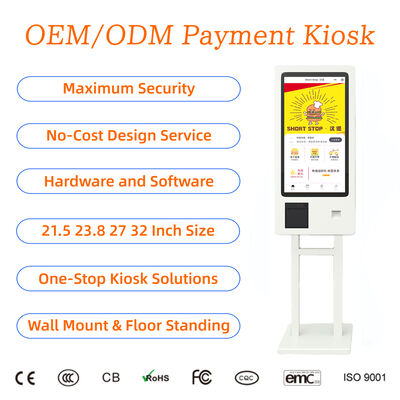 Buy 21.5 23.8 27 32 Inch Self Service Wall Mount Food Ordering Payment Kiosk SDK POS/QR Code Order Cashless Payment Kiosk online manufacture