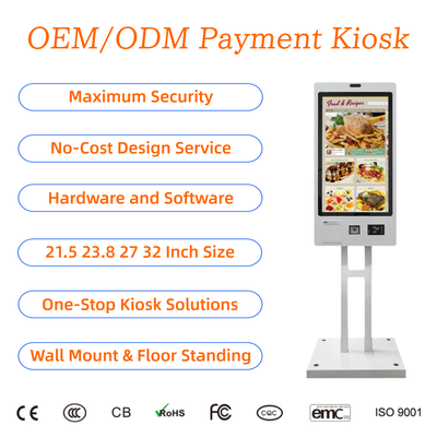 Buy 21.5 27 32 Inch Touch Screen Self Ordering Kiosk with QR Scanner Ticket Printer for Restaurants Wall Mount or Floor Standing online manufacture