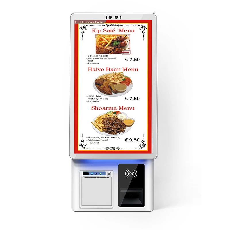 Indoor Restaurant Ordering Kiosk 10 Point Capacitive Touch White Color