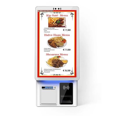 White 10 Point Capacitive Touch Restaurant Ordering Kiosk with 1920*1080P Resolution for Indoor Self Service