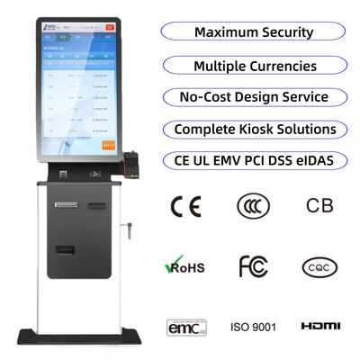 27 Inch Touch Screen Automatic Self Service Check-in Store Supermarket Kiosk Payment Card Dispenser Passport Scanner Ticket SDK