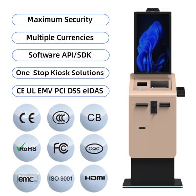 Self Service Checkout Payment Kiosk Currency Exchange Cash Coin Recycler Capacitive Touch Screen SDK Enabled Floor Standing