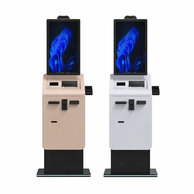 27 32 Inch Touch Screen Self Service Payment Kiosk with Passport Scanner Card Dispenser Cash Coin Recycler SDK Enabled