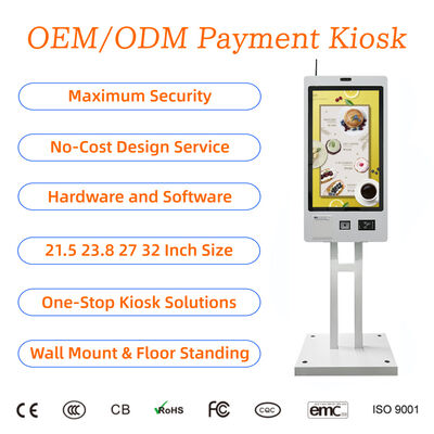 21.5 23.8 27 32 Inch Wall Mount Self Service Ordering Kiosk Restaurant Touch Screen Self Service Payment Terminal NFC QR Code