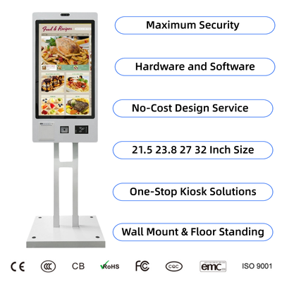 21.5 27 32 Inch Touch Screen Ordering Kiosk Cashless Restaurant Fast Food Wall Mount Self Service Order Payment Terminal Kiosk