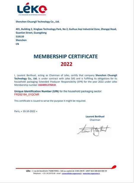 China Shenzhen Chuangli Technology Co., Ltd. Certification