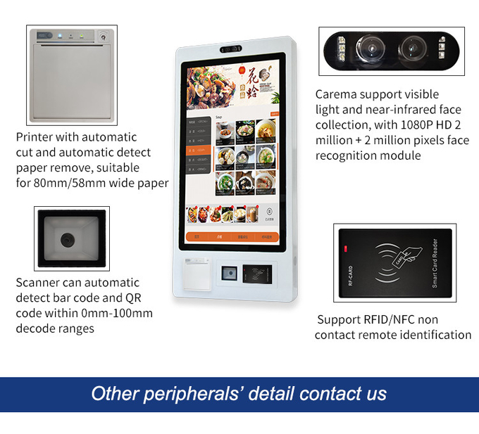 27 Inch Wall Mounted Capacitive self service ordering kiosk for Restaurant self payment kiosk 0